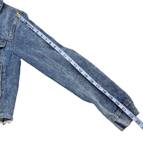 Sans Souci Jean Jacket Women's Size Small Embroidered Floral Cropped Distressed - Picture 16 of 16